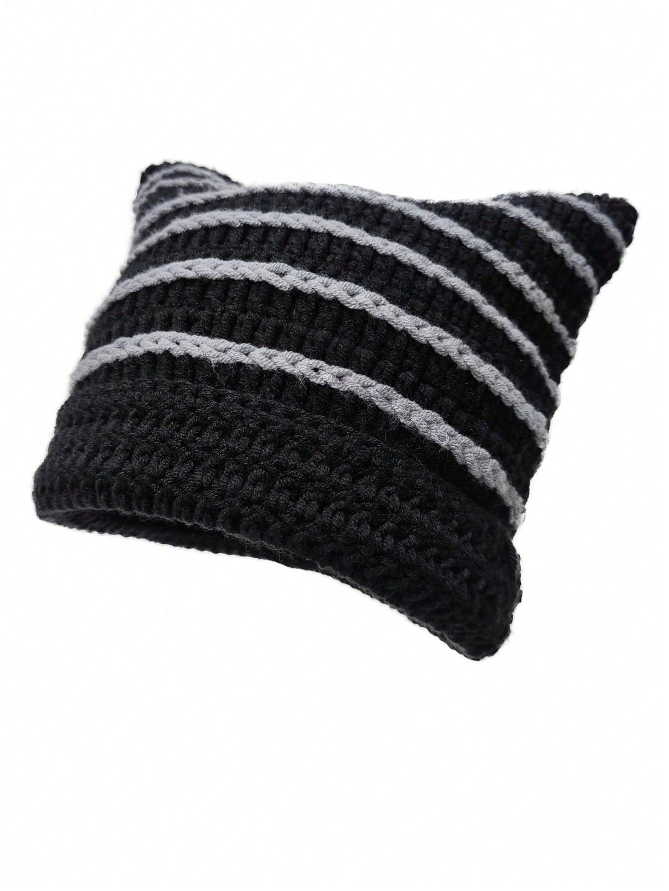 Corchet Cute Cat Ears Beanie Hat for Women Winter Striped Korean Y2K HipHop Cosplay Knitted Streetwear Men Skullies: Diamond J Color