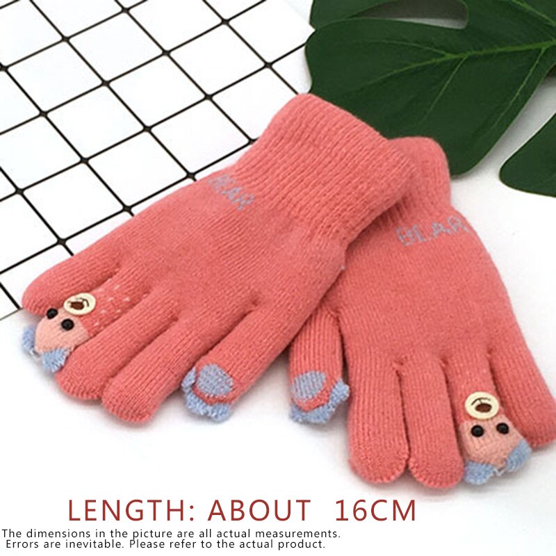 Winter Warme Handschoenen Voor Kinderen 3-8years Verdikte Kids Baby Wanten Buitensporten Vingertop Beer Dubbele Leuke Handschoenen