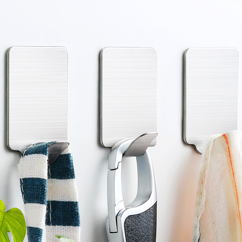 50/1x Mini gancho autoadhesivo de acero inoxidable, ganchos para colgar en la pared de alta resistencia, estante de almacenamiento de toallas y ropa para baño, organizador de cocina
