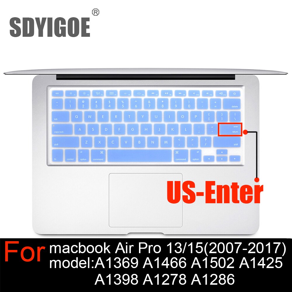 Laptop keyboard cover For macbook Pro13 Retian A1502A1425 15Pro A1398 Air13 A1466 A1369 Silicon Keyboard Cover protective film: US-blue