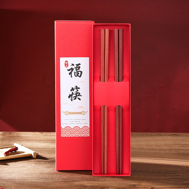 Natural Wood Wendge Chopsticks Cutlery Tableware Set Chinese Chopsticks Food Chopsticks Set Housewarming Box: Red sandalwood 2pair