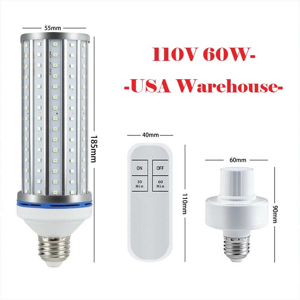 Usa magazijn uvc desinfectieapparaat 110/220v 60w uv kiemdodende desinfectielamp uvc led maïs 254nm -golf ultraviolette lampen: 110v 60w- usa