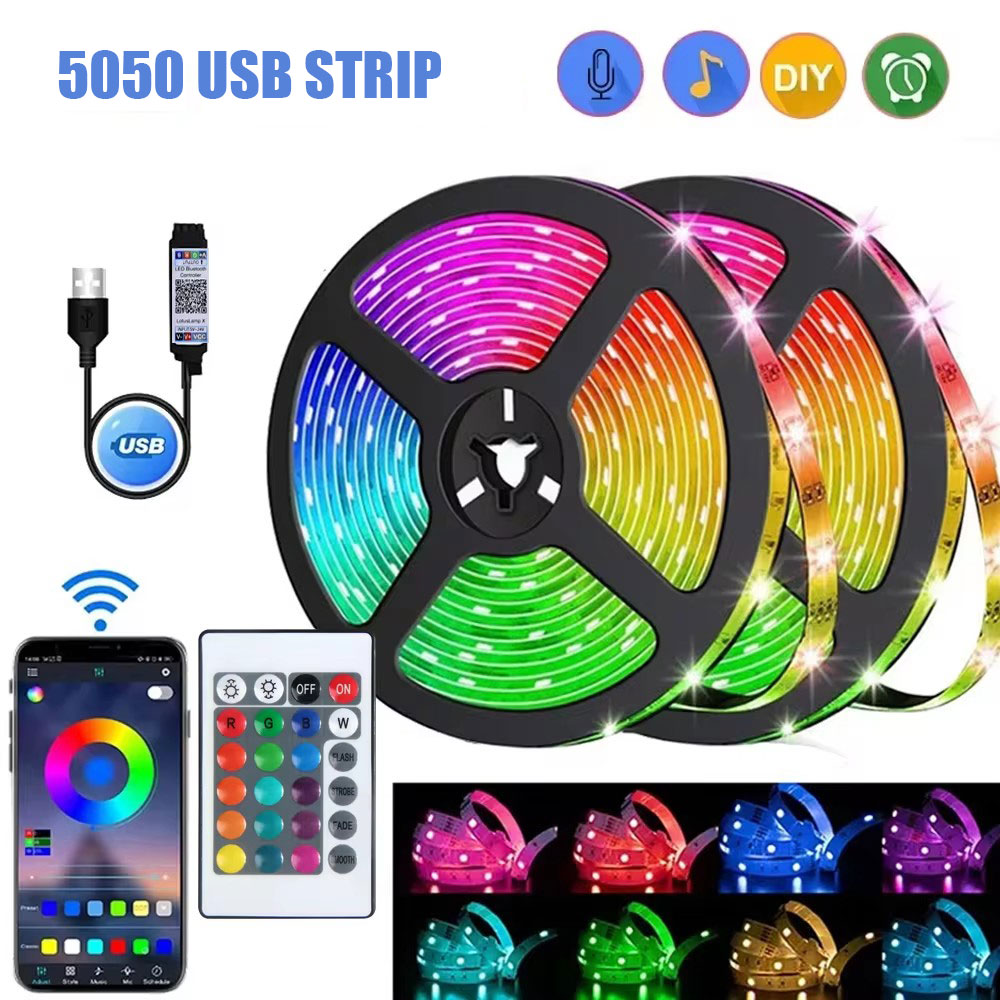 Tira de luces LED RGB 5050 aplicación Bluetooth Control remoto IR USB 1M 2M 3M 4M 5M 10M 15M 20M 25M 30M Festival Deco retroiluminación para el hogar