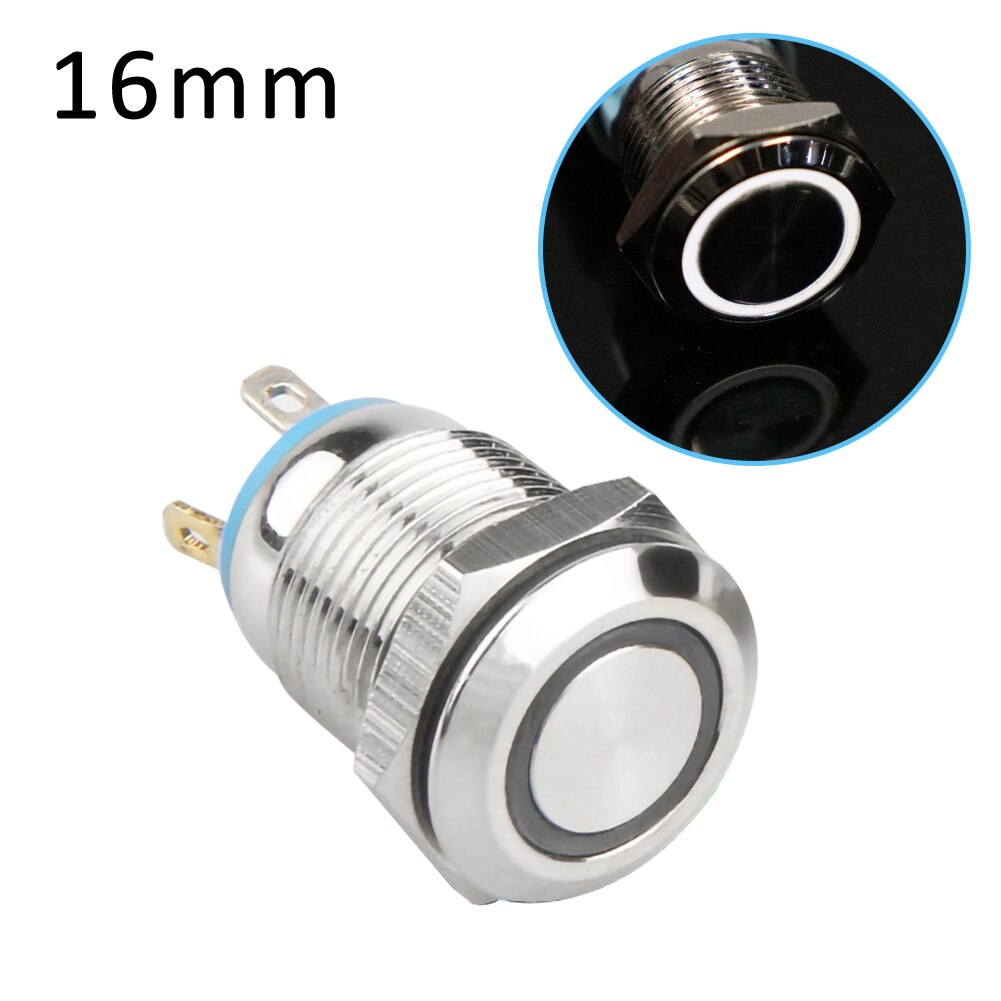 Interruptor de botón de Metal de 16mm, luz LED momentáneo impermeable, botón de encendido de autobloqueo de 12V, conector para botón: White