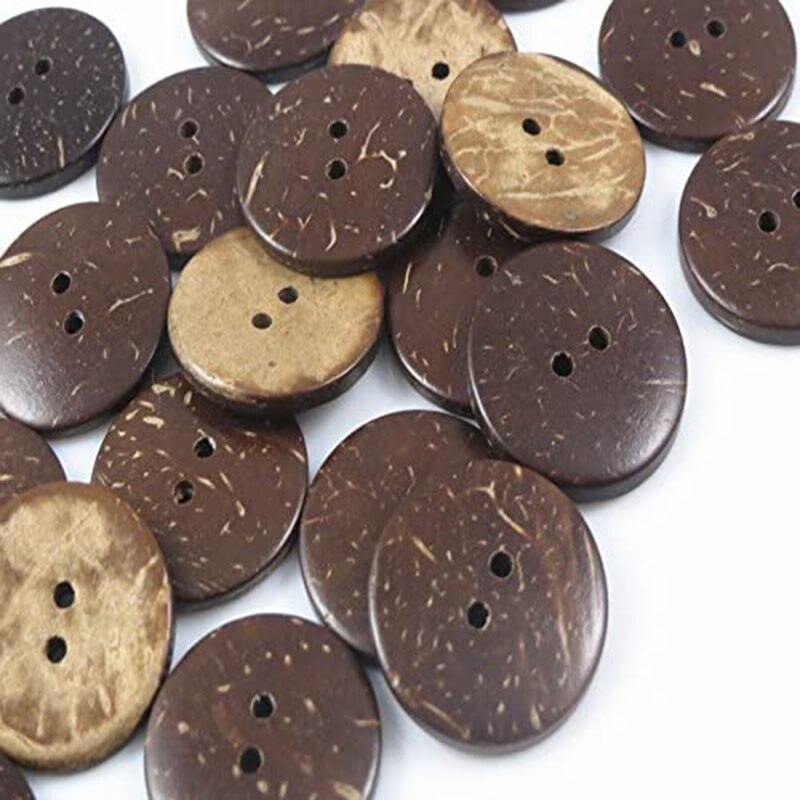 Botones de cáscara de coco gruesa, botones de 2 agujeros para manualidades, decoraciones de costura, accesorios de ropa, madera, 50 Uds.