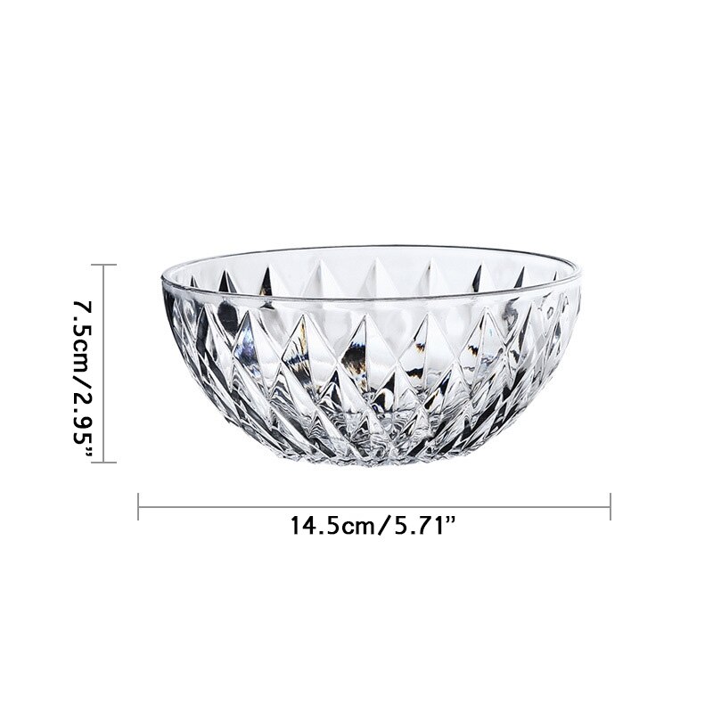 Cuenco de plástico transparente para ensalada, vajilla creativa para frutas y verduras, cuenco de vidrio acrílico PARA CENA redonda, vajilla de cocina de varios tamaños: 14.5cm 5.71in