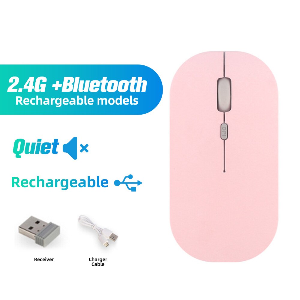 ANKNDO Bluetooth Mouse Rechargeable Dual mode Wireless Mouse For PC Desktop laptop Computer Ergonomic Mini Silent Mause Mice: Pink