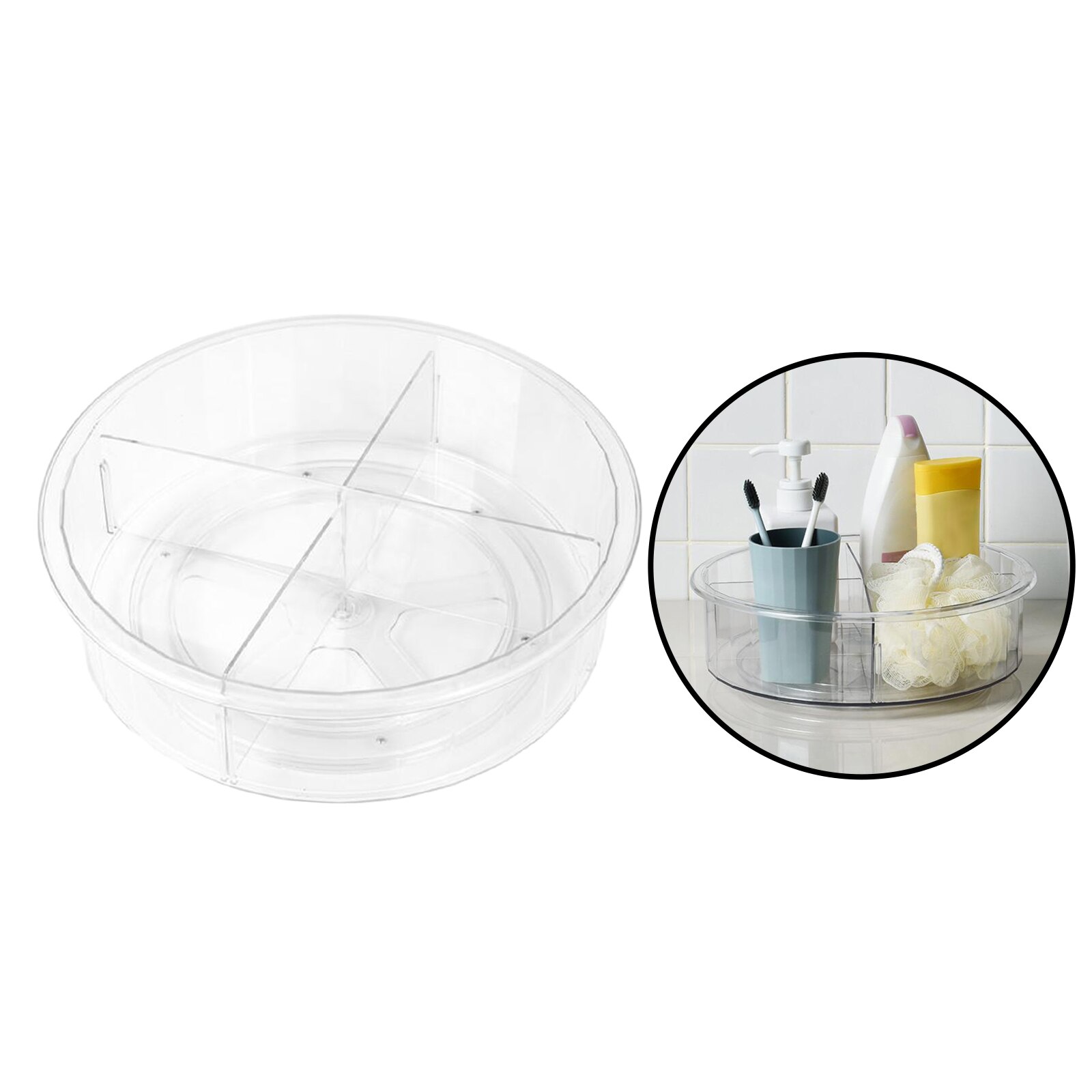 11" Lazy Susan Turntable Organizer with Divider Kitchen Cabinet Food Storage Box