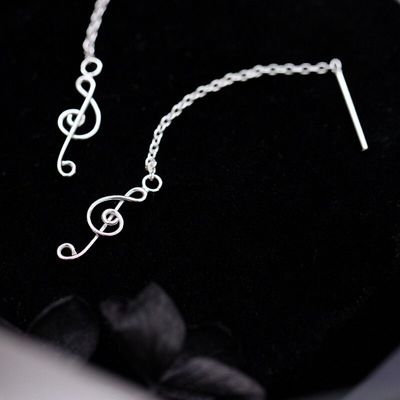Echtes 925 Sterling Silber Musik Hinweis Ohrringe Violinschlüssel Ziehen Durch Einfädler Ohrringe für Frauen