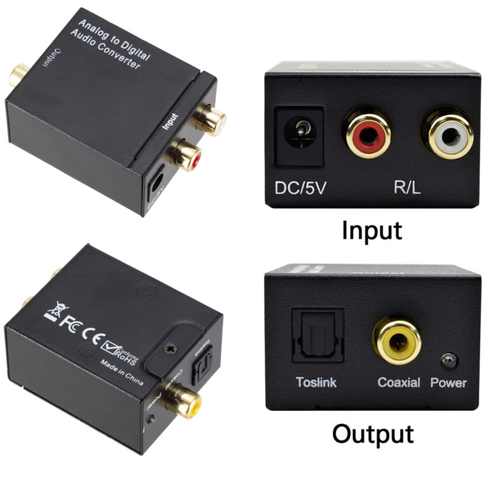 ADC Analoog naar Digitaal Audio Converter Analoog naar Glasvezel Coaxiaal Signaal ADC Spdif Stereo 3,5 MM Jack 2 * RCA Versterker Decoder