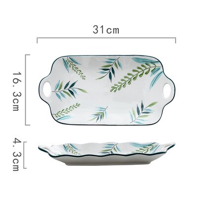 Porcelain Dinner Plate Set Round Green Plants Dish Sets Ceramic Cake Dessert Plate Bowl Mug Cups Dinnerware Decorative Flatware: 13