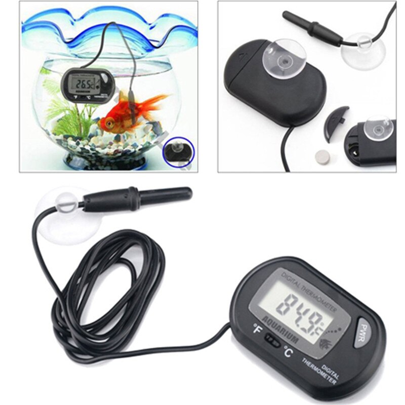Digital LCD Aquarium Water Thermometer Probe Temperature Meter Fish Tank Thermometer Sensor Celsius Fahrenheit Display Switch