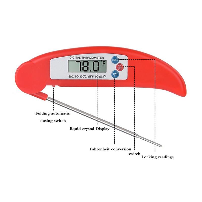Electronic Digital Display Folding Food Thermometer Probe Stainless Steel Safe Kitchen Meat Barbecue Fast Temperature