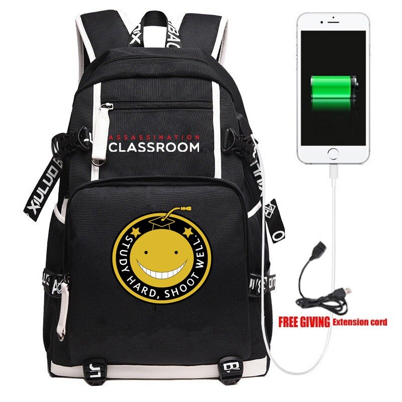 Anime Gioco Assassinio Aula USB Zaino Unisex borsa Da Viaggio Nero Borse A Spalla Bambini Adolescenti Borse per Studenti di Scuola Bookbag: 005