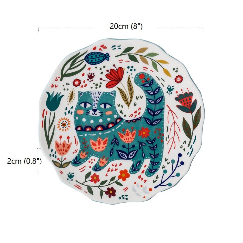 8 Inches Japanese Style Hand-painted Cartoon Cat Dinner Plate Sets: C