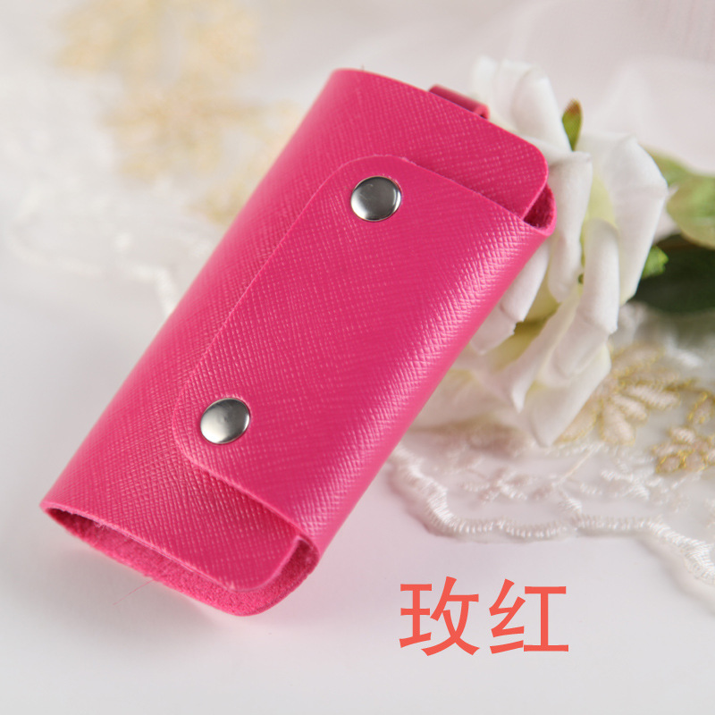 Bærbar pu læder nøglering hængende husholderske opbevaringsholdere nøglering nøgleholder taske etui unisex nøgle spænde cover: Hot pink