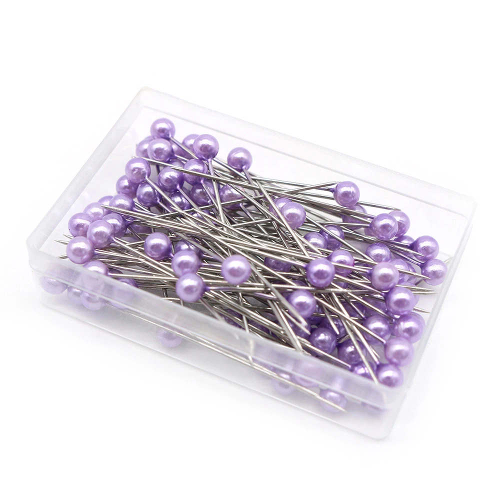 100Pcs/Box Colorful Round Pearl Head Needles Stitch Straight Push Sewing Pins Dressmaking DIY Accessories Positioning Tools: Ivory