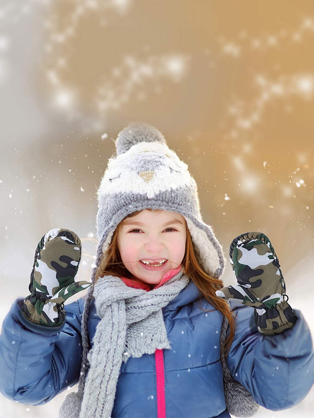 1 paar Tarnung drucken freundlicher Ski Handschuhe Lange ärmeln Fäustlinge Winter Winddicht Wasserdicht Dicke Warme nicht-Unterhose Handschuhe 3-5 jahre