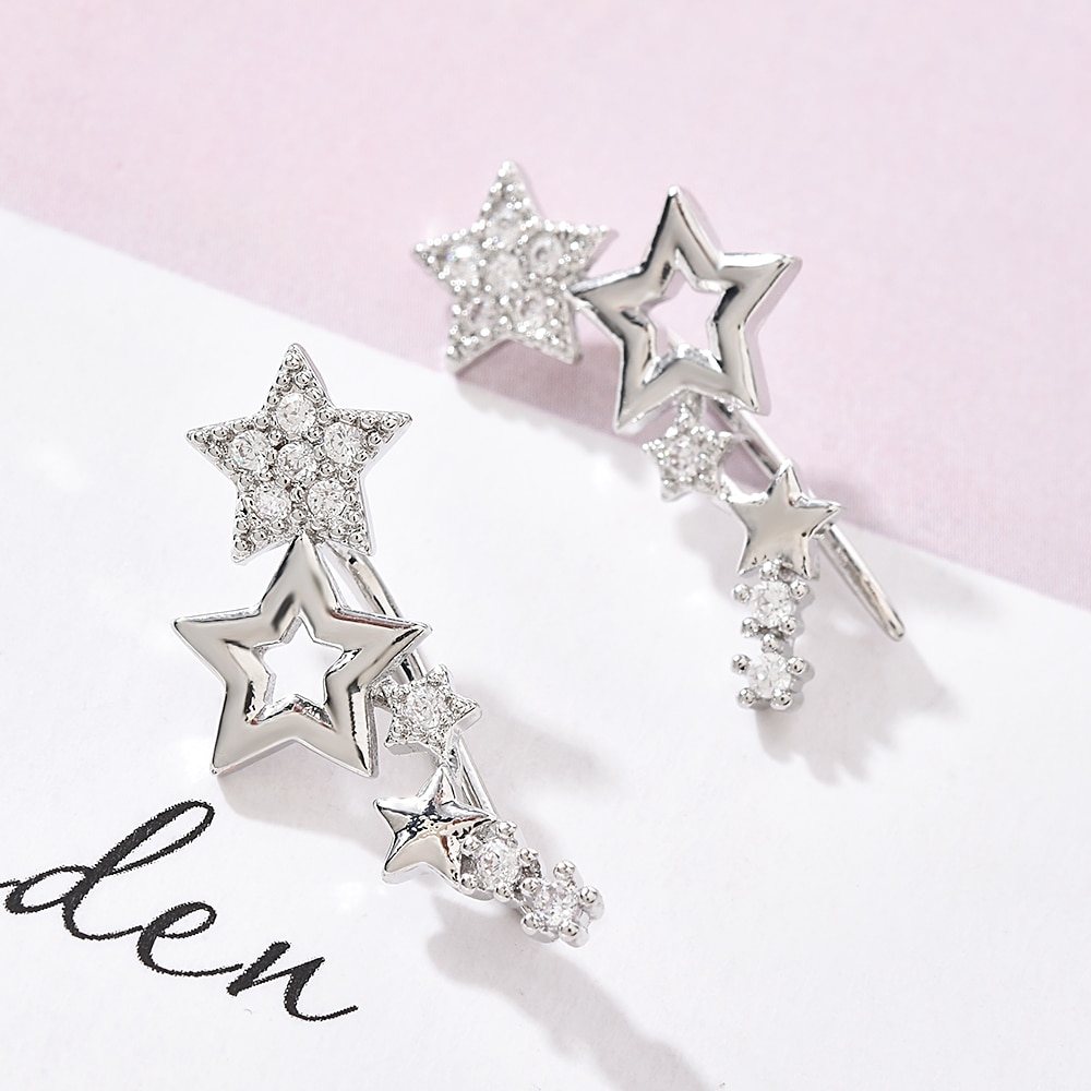 Cutout Ziconia Star Ear Climber Tiny Star Stud Earrings for Women Everyday Teen Mothersday Celestial Birthday Jewelry Earrring