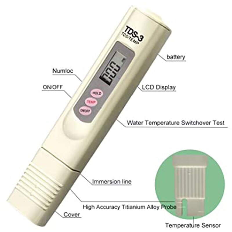 Bärbar digital vattentestare tds meter ph testare konduktivitetsmätning penna dricksvatten renhet testverktyg