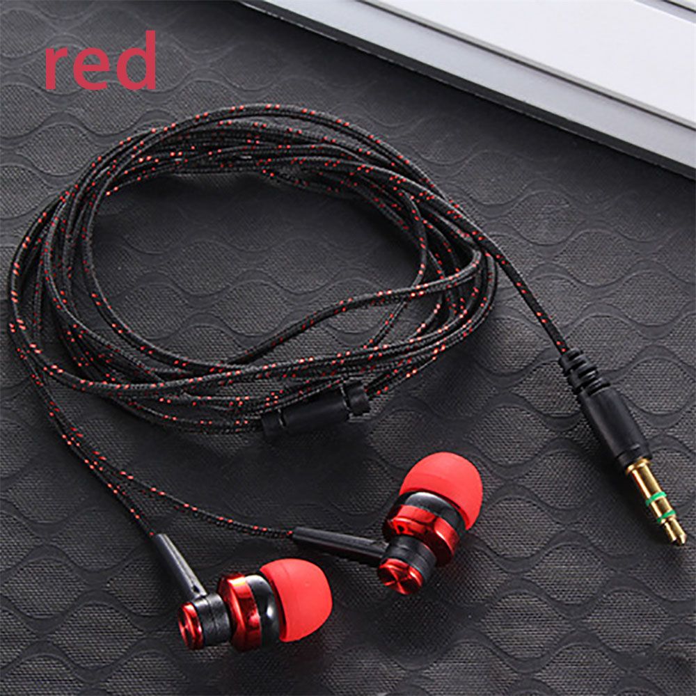 1Pc 35mm uniwersalny przewodowy In-ear słuchawki Stereo Nylon splot kabel do słuchawek zestaw słuchawkowy z mikrofonem do smartfona Laptop: red
