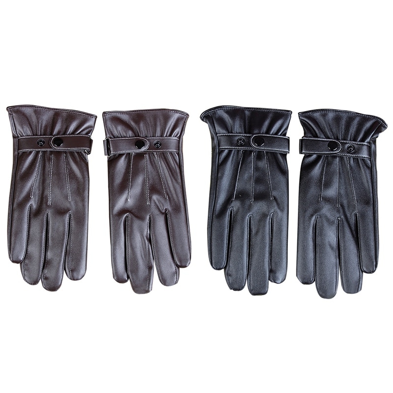 Mens PU Lederen Handschoenen Zwart Bruin Winter Warme Wanten Touchscreen Winddicht Fluwelen Voering Rijden Fietsen Handschoenen !