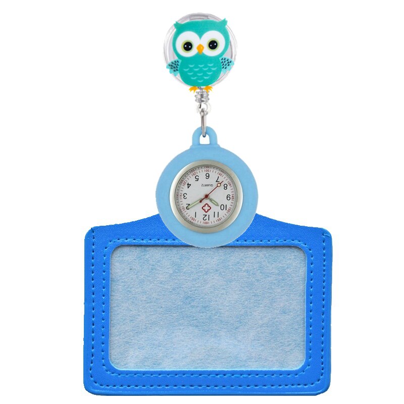 Mooie Leuke Mooie Uil Verpleegster Pocket Horloges Doctor Intrekbare Badge Reel Horloges Met Id Kaarten Houders