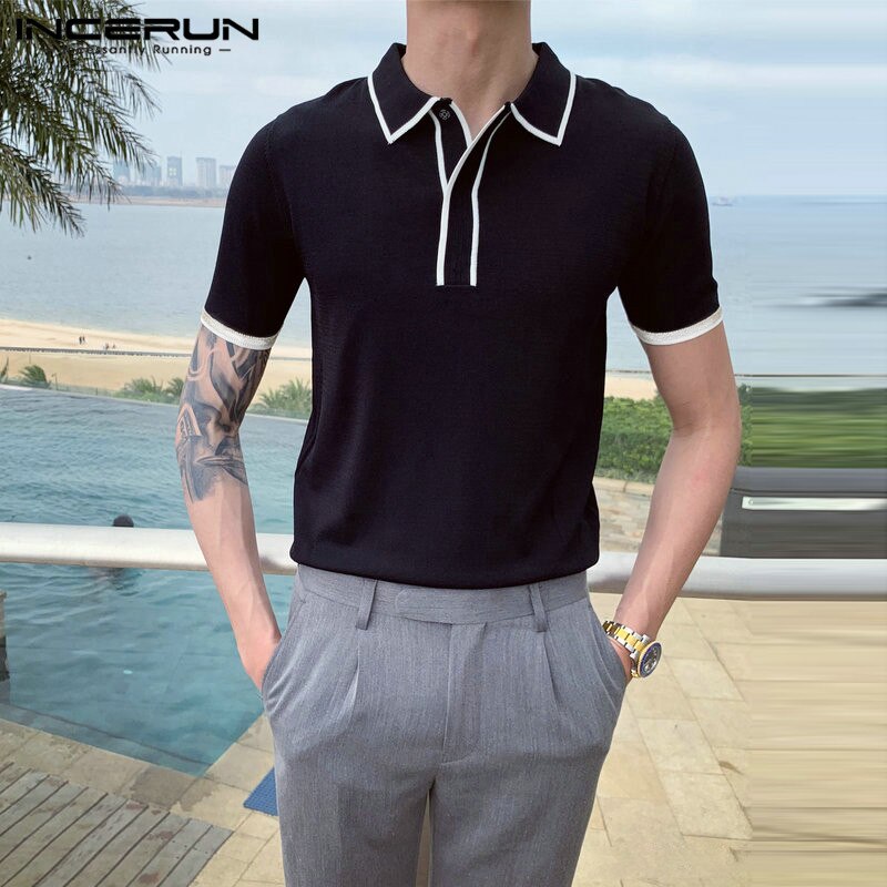 INCERUN Summer Men Shirt British Style Short Sleeve Lapel Streetwear Camisa Masculina Patchwork Breathable Summer Shirts