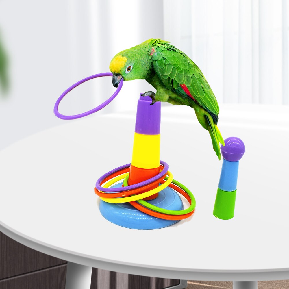 Sjovt mini ferrule legetøj til papegøje intelligens udviklingsspil farverige ringe fugl aktivitet træning legetøj