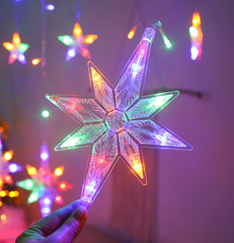 2.5m led nordstjerne gardin lys 220v eu julekrans string fe lys udendørs til vindue bryllup fest år indretning