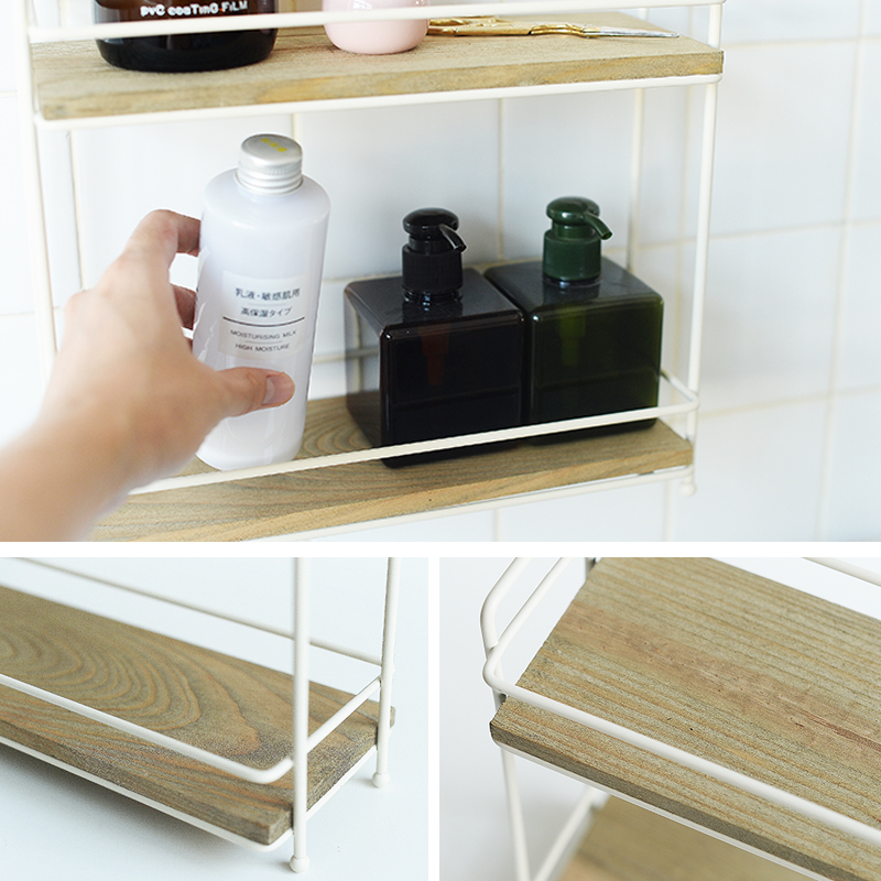 Modern Metal Wood Two Tiers Storage Rack Countertop Sundries Organizer Rack Kitchen Spice Rack Cosmetics Rack for Girl