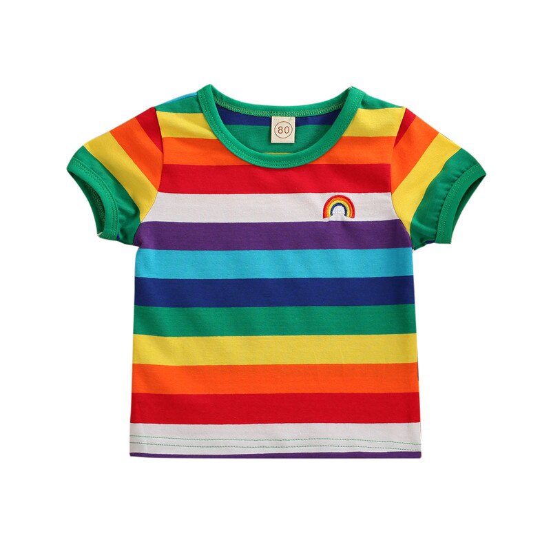 CANIS baby's t-shirts Newborn Toddler Baby cothing Girls Rainbow Casual Pullover T-Shirt Tops Striped Dress: short sleeve 2 to 3Y