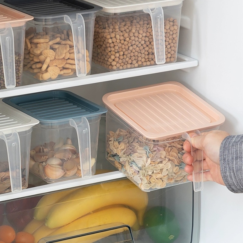 Kylskåp Förvaringslåda med Handtag - Plast Lufttät Behållare med Lock - Mat Frukt Förvaringsburk