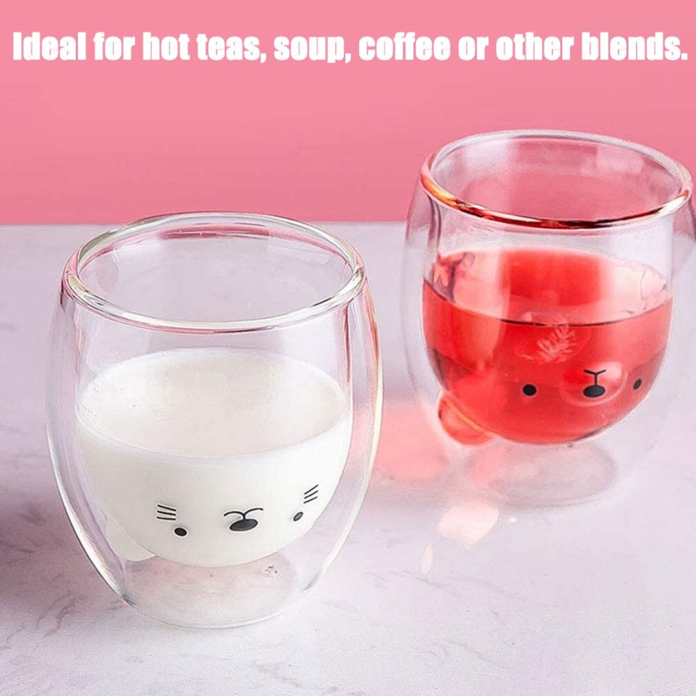 Lightweight Double Glass Inner Layer Vacuum Anti-scalding Family Cute and Bear Cup