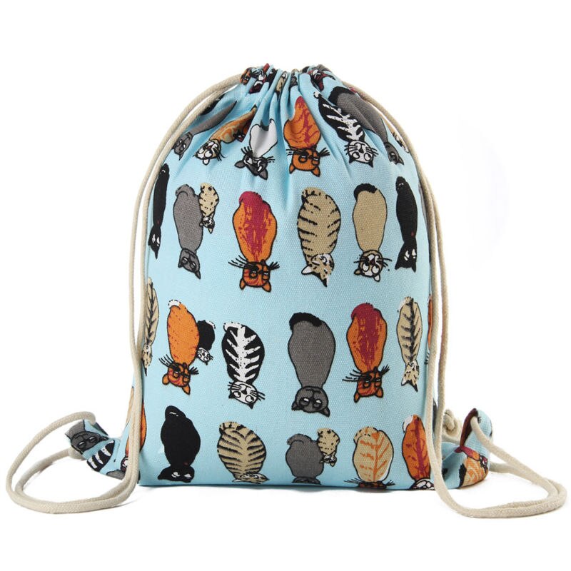 Kvinder canvas snoretræk taske print vintage college studerende skole snorre bagpack piger mochila feminina sack tasker