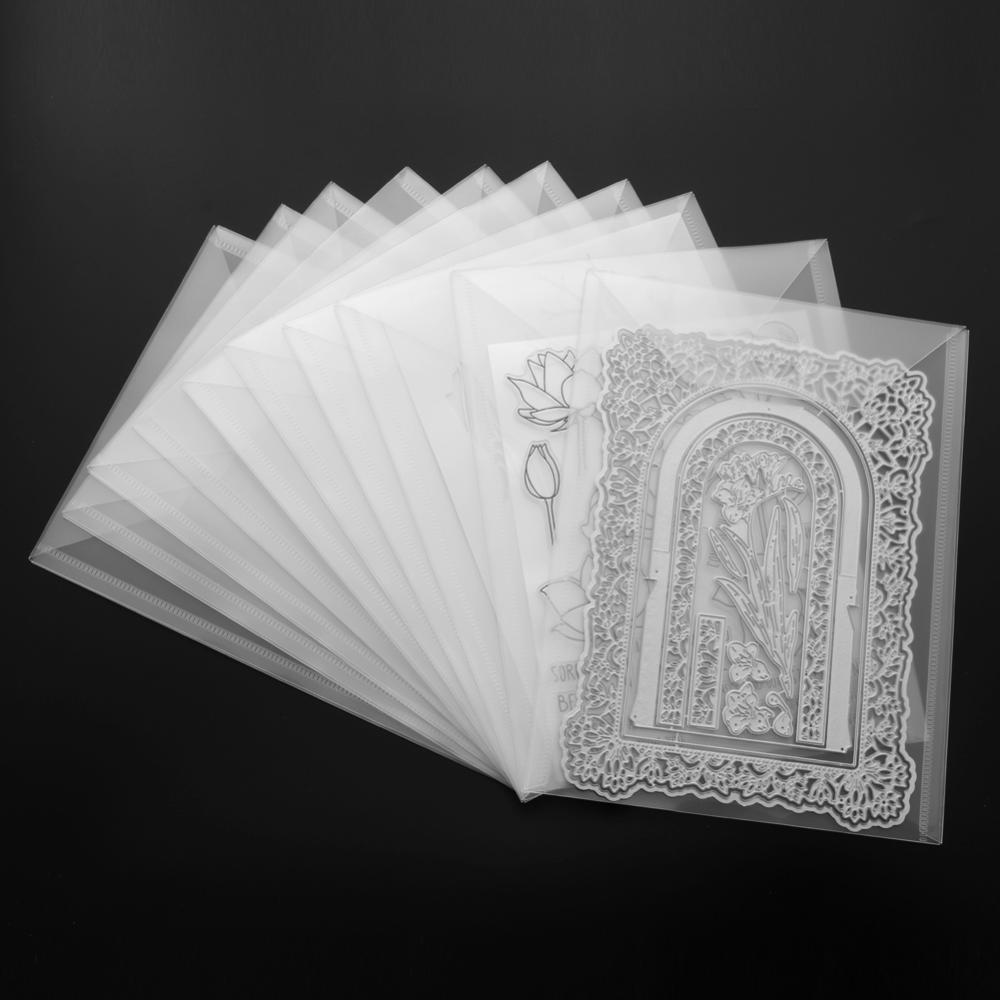 10Pcs/Set Large Die &amp; Stamp Storage Pockets PVC Plastic Sheet for DIY Scrapbooking Cards Decoration Photo Card Frame