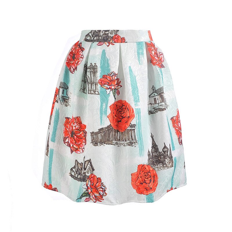 Sommer nederdele til piger med blomsterprint vintage afslappet plisserede nederdele til kvinder midi knælange retro nederdele teenager nederdele: Rose