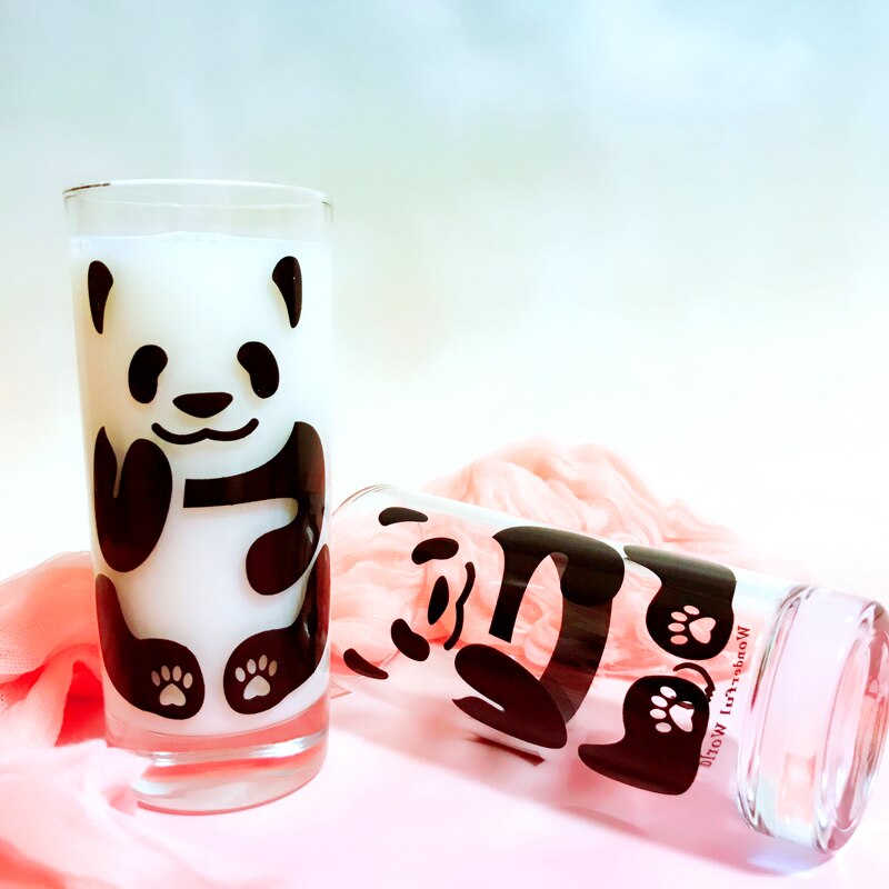 Taza de leche de cristal con forma de oso Panda, taza de agua para oficina, creativa, sin plomo, para el desayuno, pareja, sin tapa