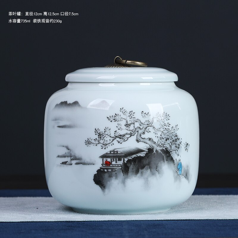 White Ceramic Tea Pot with Lid Home Moisture-proof Tea Bag Storage Box Retro Living Room Decoration Coffee Table Accessories: A