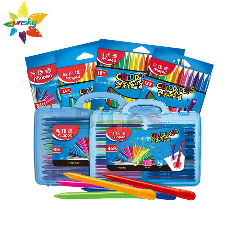 Maped Plastic crayon 12/24/36 color children's safety non dirty triangle crayon graffiti color pen set drawing art supplies