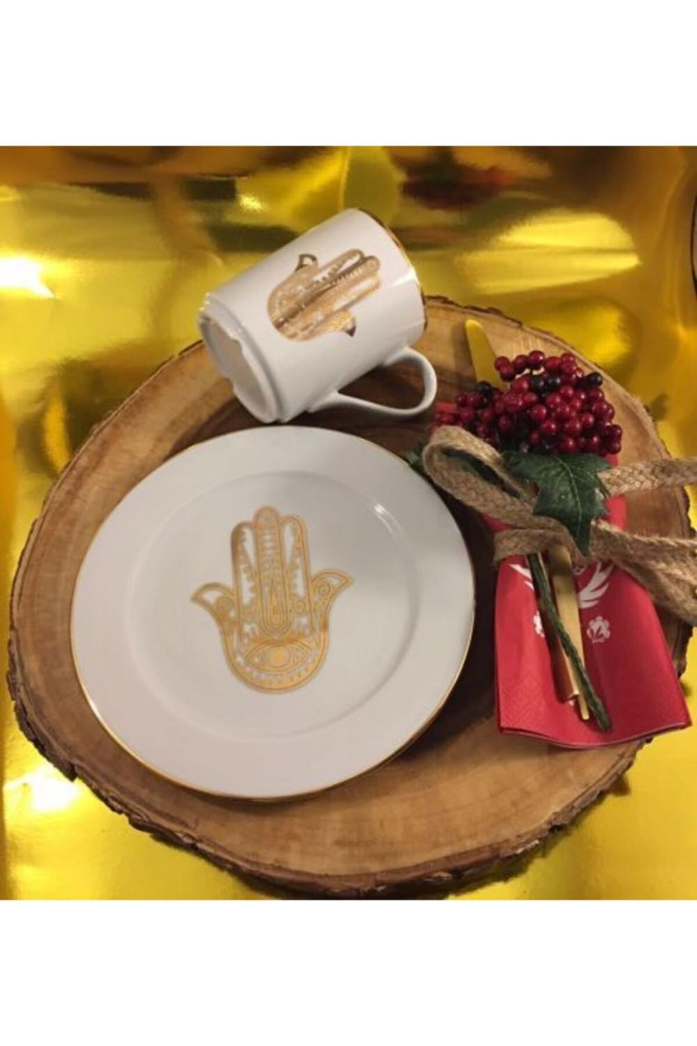 Real Gold Gedetailleerde Evil Eye Hamsa Porselein Koffie Kop En Schotel Set