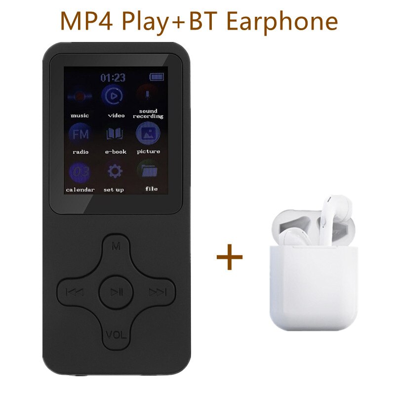 MP3 MP4 Avec Bluetooth Haut-Parleur Touche tactile Intégré 16/32 GO HiFi Mini Portable Walkman avec Radio FM L&#39;enregistrement E-book: With BT Earphone / 16G