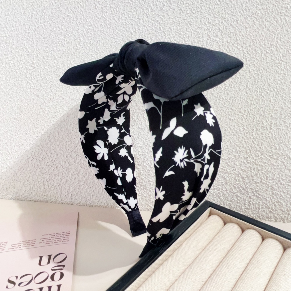 Diademas elegantes florales en blanco y negro para mujeres y niñas, aros para el cabello suaves con borde ancho, diadema cruzada con lazo grande, herramienta de Peinado,: Rojo