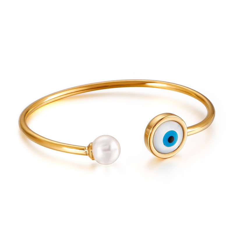 Lucky eye tyrkisk onde øje charme armbånd guld og sølv farve manchet justerbare stål smykker hamsa hånd/kløver/ hjerte: Rundt guld