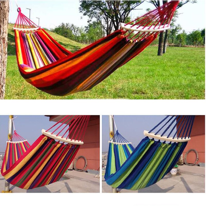 1/2 Mensen Sterke Outdoor Picknick Tuin Hangmat Draagbare Reizen Camping Hangen Bed Schommel Canvas Streep Hangen Bed Meubelen Hangmat