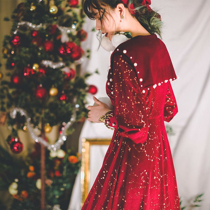 Vestido de terciopelo Lolita para mujer, de té Gótica para túnica roja, Vestidos de Lolita, disfraces de Cosplay de princesa de Navidad