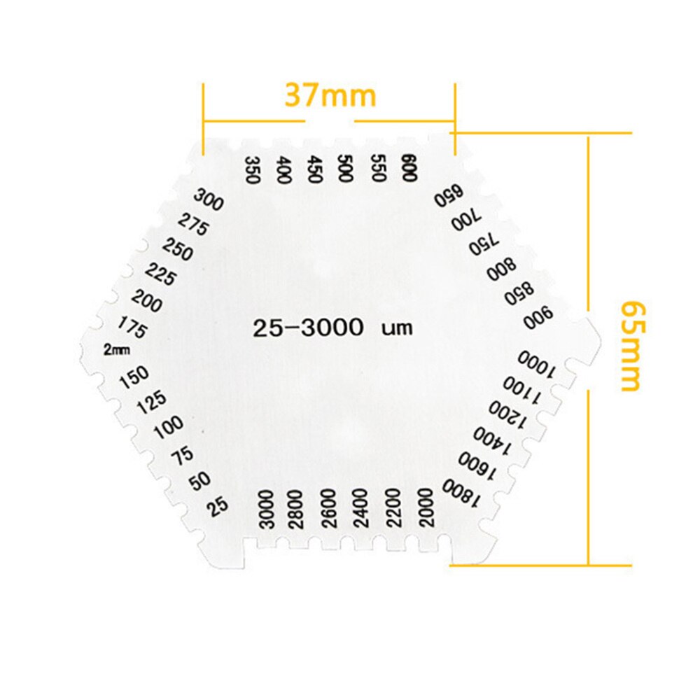 Strumento del tester del tester del calibro del pettine di spessore del pettine del film bagnato dell'acciaio inossidabile di esagono di alta precisione 25-3000um