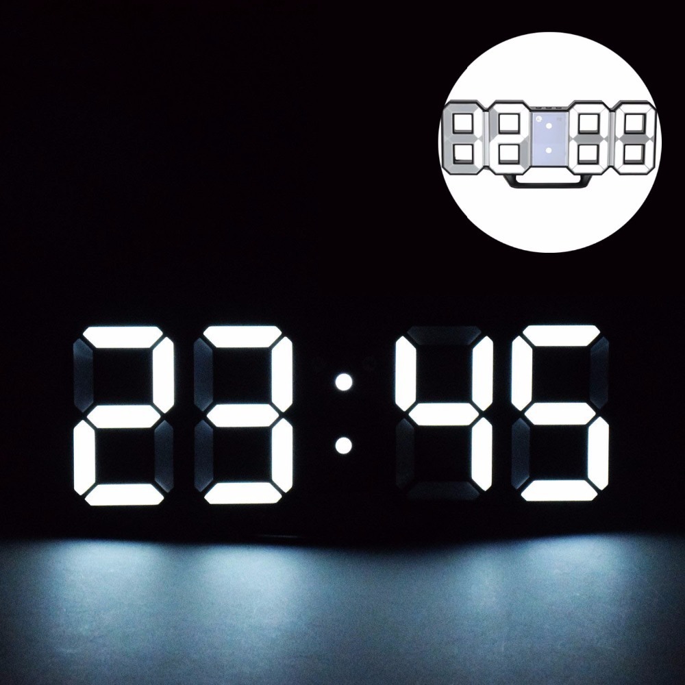 Relojes con alarma digital LED, reloj de pared 3D de dígitos grandes, 8 formas, estante para reloj electrónico, reloj Nixie, reloj, Mural Horloge en la pared del hogar