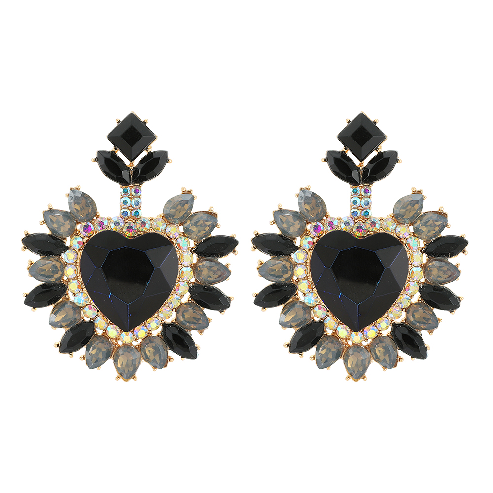 Ztech-pendientes de cristal de corazón grande para mujer, accesorios de lujo elegantes, joyería con estilo, bisutería para boda, y baile,: Black