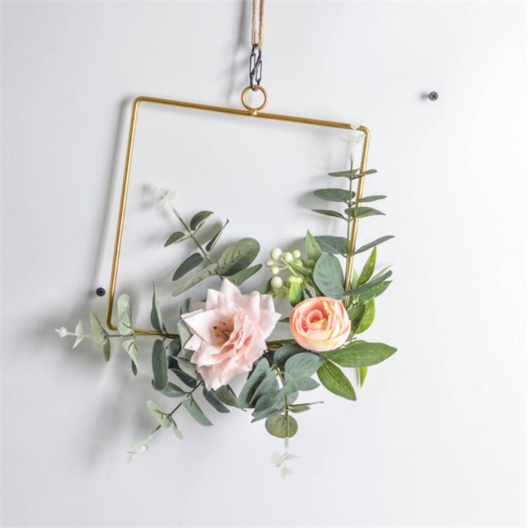 Guld jern metal ring krans krans blomsterkrans bryllup dekoration brud blomster bøjle indretning bondehus dør vægdekoration: B3